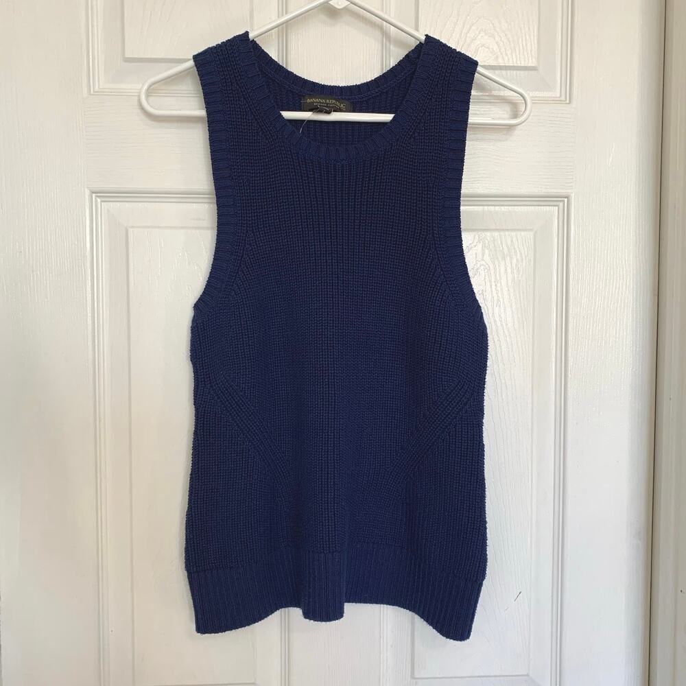 Banana Republic 100% Organic Cotton Navy Blue Knit Top NWOT Large Petite